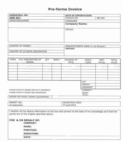 Factura proforma en inglés : Modelo Factura